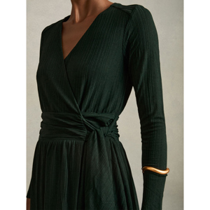 REISS MADELINE Jersey Wrap Tie Midi Dress